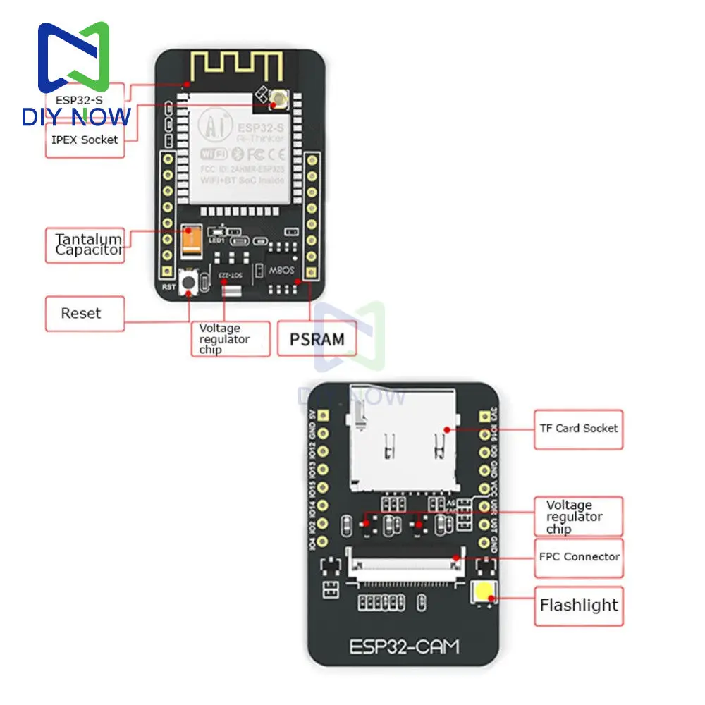 Placa de desarrollo ESP ESP32-CAM WIFI Bluetooth módulo de cámara OV2640 módulo de ESP32-S de 2,0 MP compatible con tarjeta UART, SPI, I2C, PWM TF