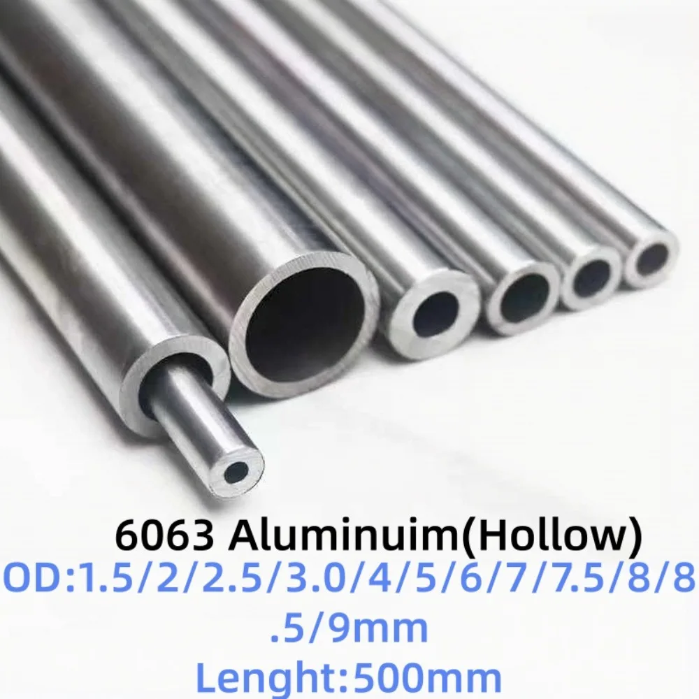 1Pcs 6063 Aluminium Hollow Round Tube 1Pcs 500mm Straight Lightweight Aluminum Piping OD1.5‑9mm Wall Thickness 0.2‑2.25mm