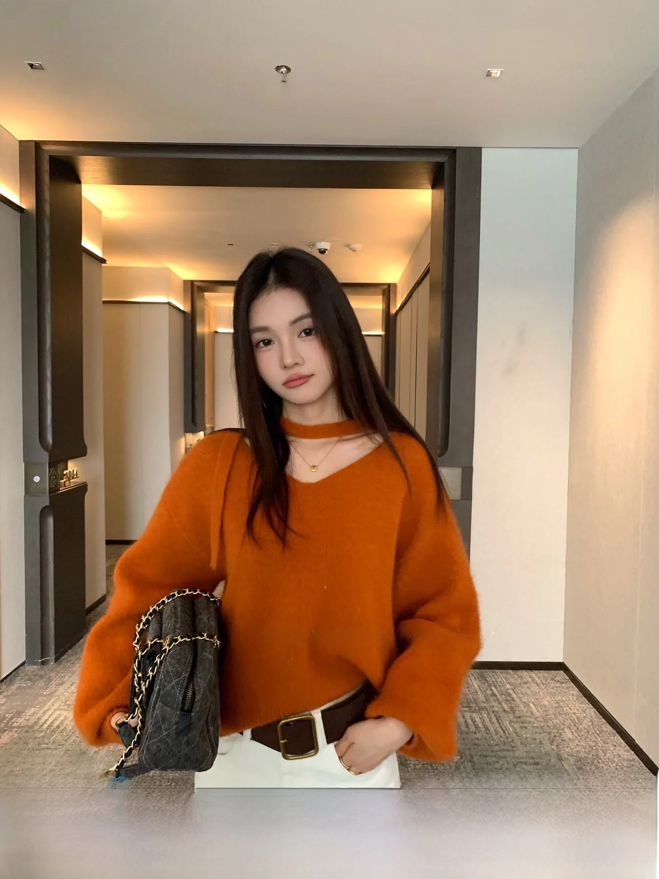 

UKILAU Pink Knitted Long Sve V-Ne Sweater Women's Versatile Comfortable Winter Faion Commute Sle Nylon Blend Crew Ne