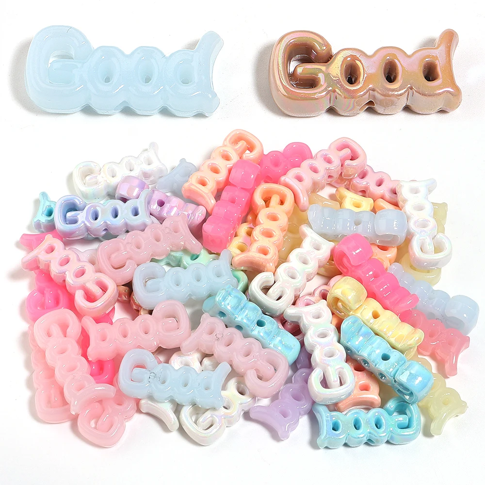 20pcs/lot Good Letter Word Acrylic Beads UV Plated Large Hole Word Charms For DIY Bracelet Necklace Jewelry Making Accessories