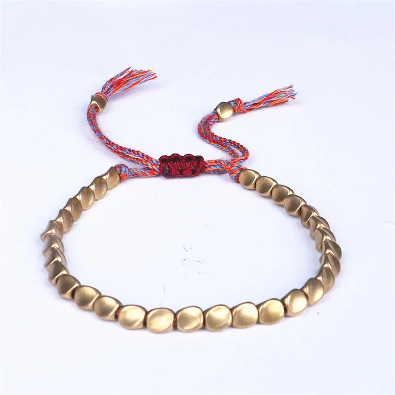 5 Colors Ethnic Buddhist Tibetan  Copper Bead Red Bracelet Women Men Vintage Handmade Thread Braided Rope