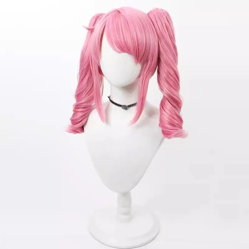 Peluca de cosplay de chica mágica Envyl Hanabishi Haruka, cuero cabelludo de silicona de dos colas rosas, regalo de Halloween
