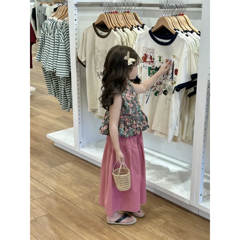 Pantalones florales sin mangas para niñas, ropa para niños pequeños, Top de moda para bebés, pantalones de pierna ancha, novedad de verano 2024