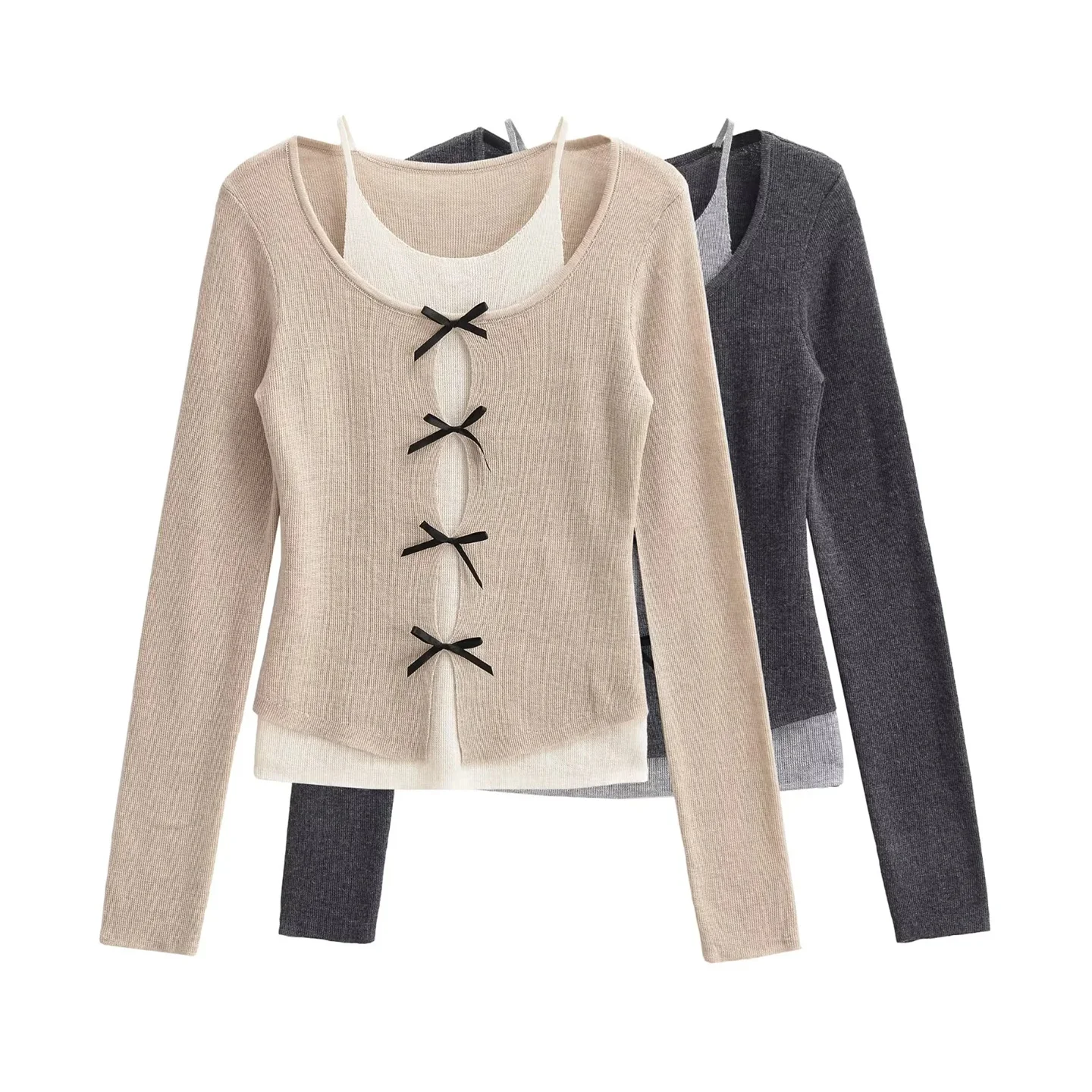 

Knot Splice Color Blo ort Knitted Sweater Women's Base Layer irt Knot Slim Fit Spring Autumn New Sle Knitwear