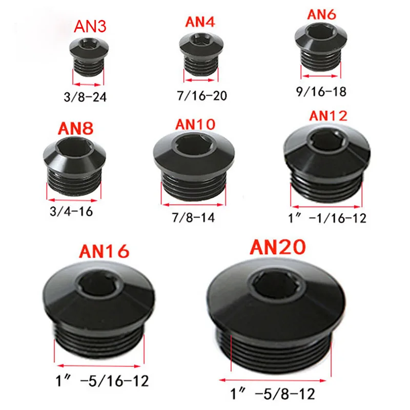 Hexagon Head Socket Port Plug with O-Ring Aluminum AN4 AN6 AN8 AN10 AN12 AN16 AN20 Hole Plugs for Automotive Black