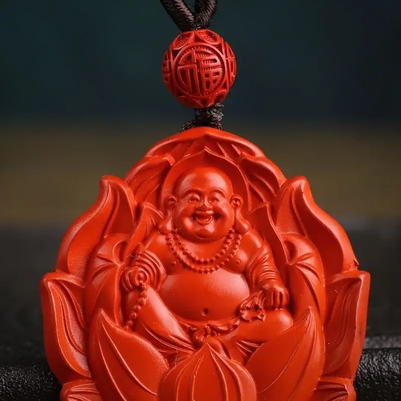 Natural Maitreya Buddha High-Content Red Sand Safe Pendant Men and Women's Natal Year Lucky Jewelry