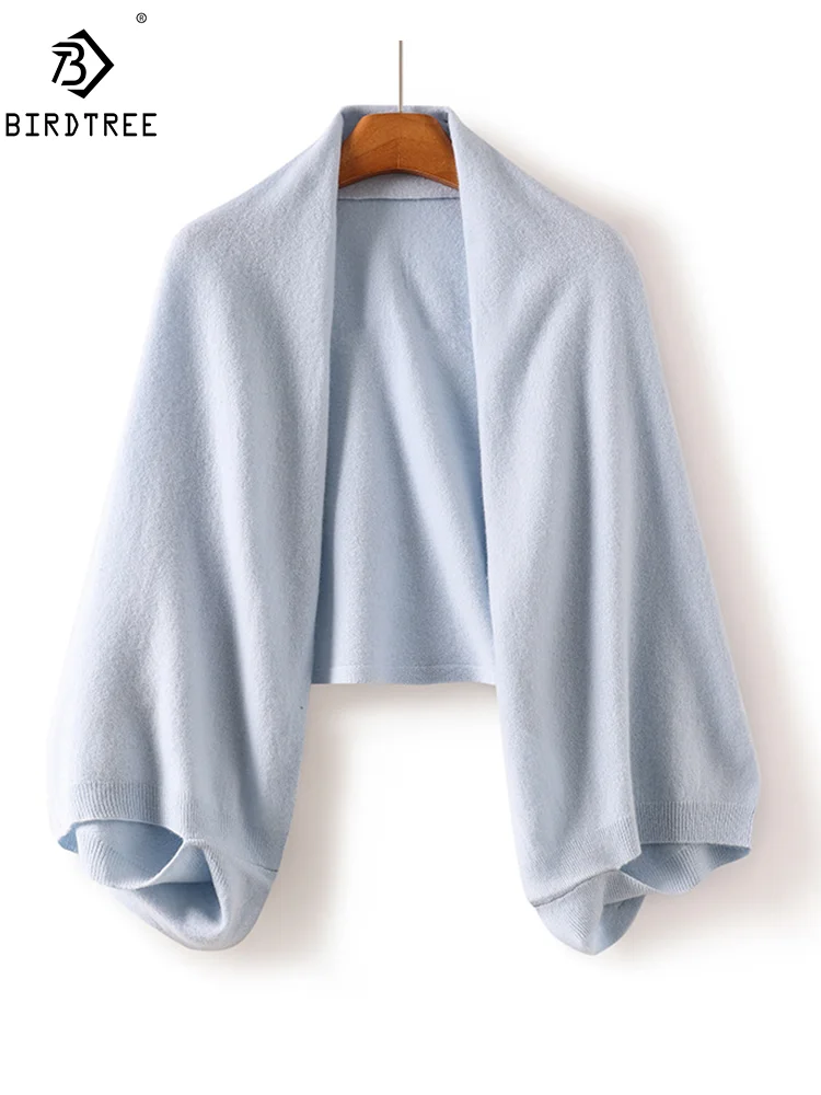 BirdTree, 100%Australian Wool Soft Warm Shawl, Woman Simple Loose Versatile Cardigan, 2024 Autumn Winter New Scarf A48358QM