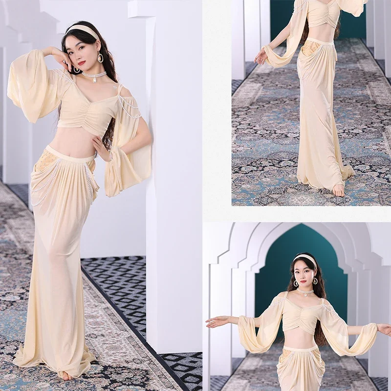 

Belly Dance Costume Long Skirt 2 Pcs Set Top and Skirt For Adult Women Stage Performance Worksuit Practice Clothes Props