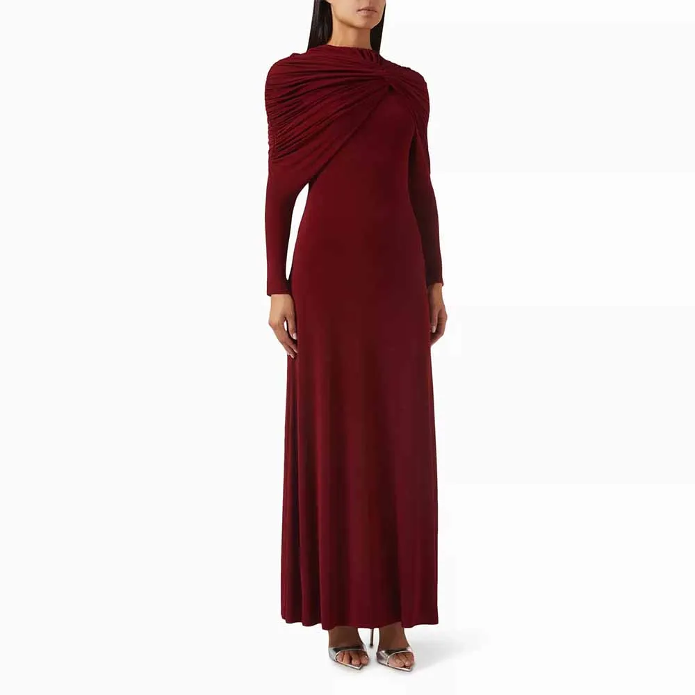 

Вечерние женские коктейльные платья 2025 года, вечерние платья из спандекса, бордовые платья с высоким воротником и складками на молнии, платья для особых случаев