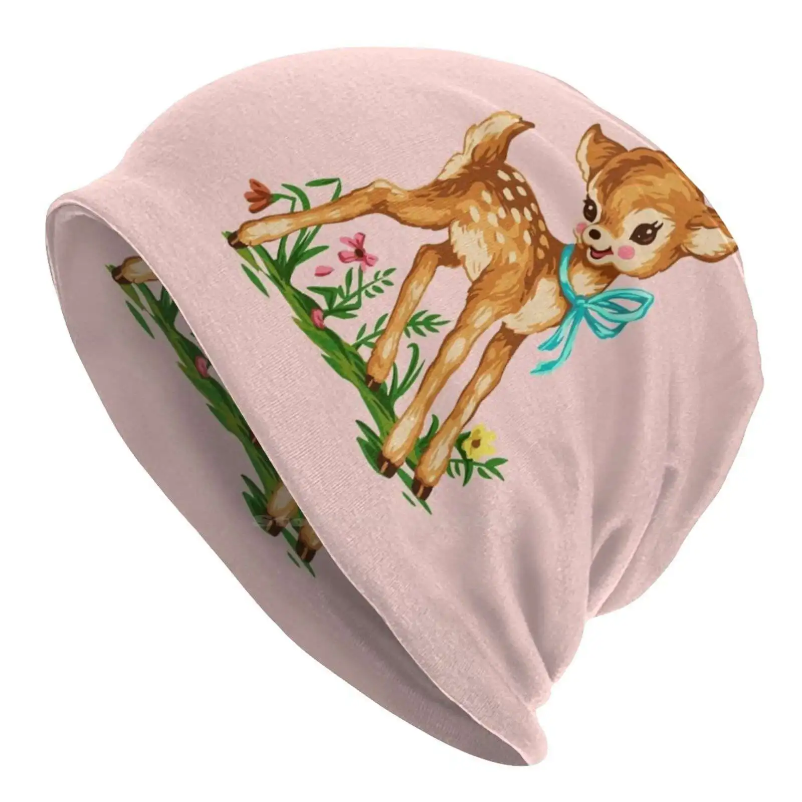 Cute Fawn Knitted Hat Warm Beanie Outdoor Caps Vintage Retro Antique Distressed Kawaii Baby Animal Sassy 50s Flowers Floral