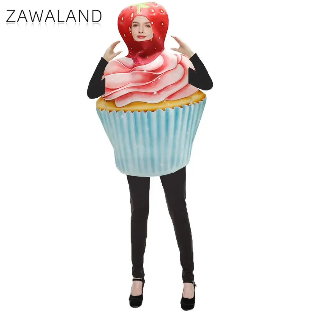 Zawaland Cosplay Costume Funny Holiday Party Suit Cute Cake Print Woman Man Jumpsuit Carnival Disguisement Clothes Onesie