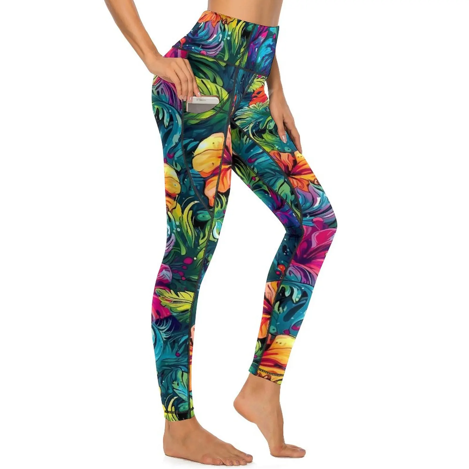 Lily Floral Print Leggings Sexy Colorful Flower High Waist Yoga Pants Casual Stretch Leggins Female Pattern Gym Sports Tights