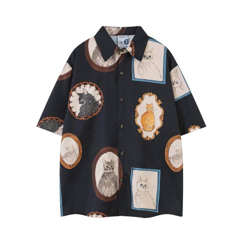 

Summer New Shirts Man Japanese Streetwear Animal Printed Graphic Shirts Couple Casual Turn Down Collar Short Sleeve Tops Shirts