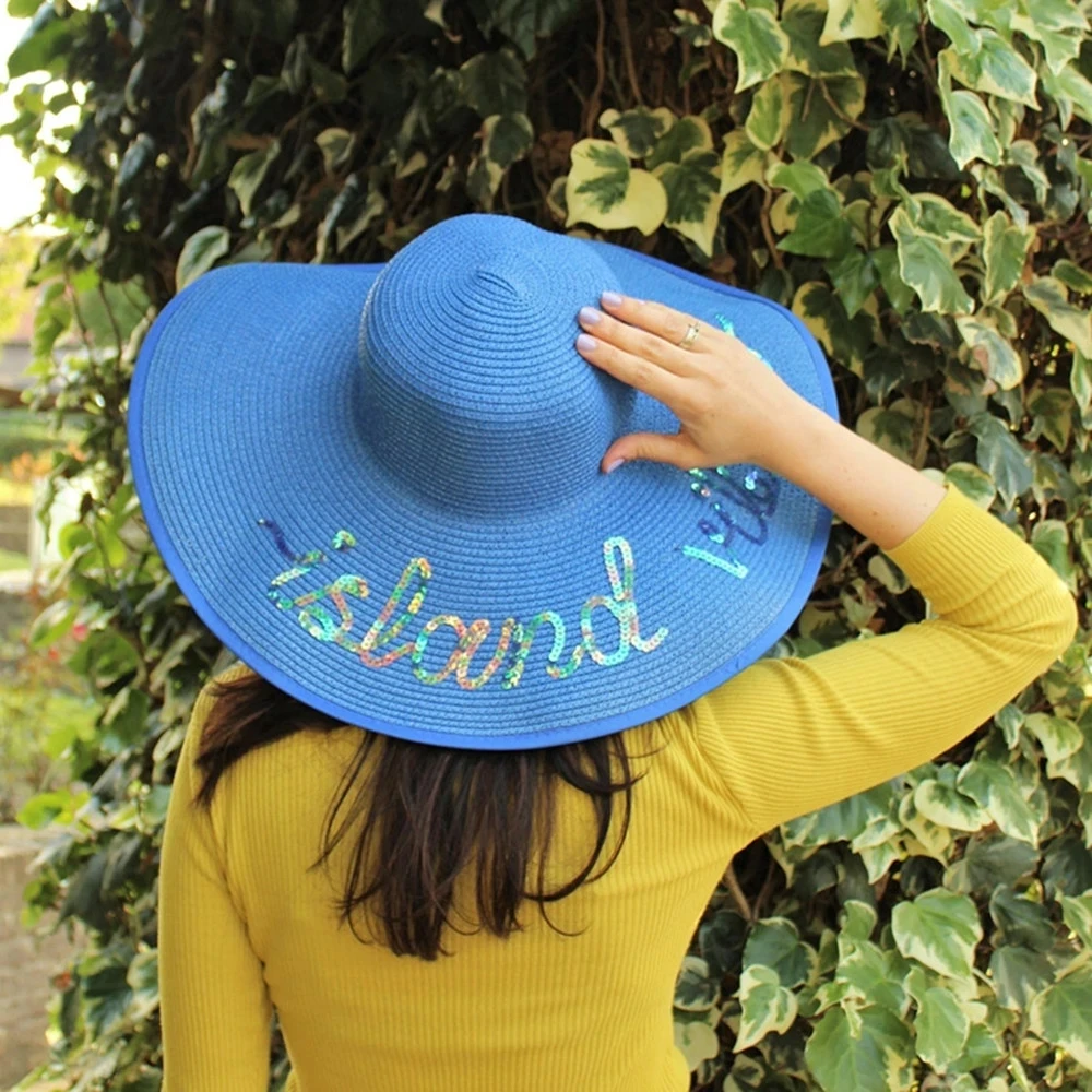 Custom Name Sequined Beach Hat, Personalized Sun Hat Mmmy and Mini Straw Beach Hat, Hen Weekend Party Hat, Bridal Shower Gift