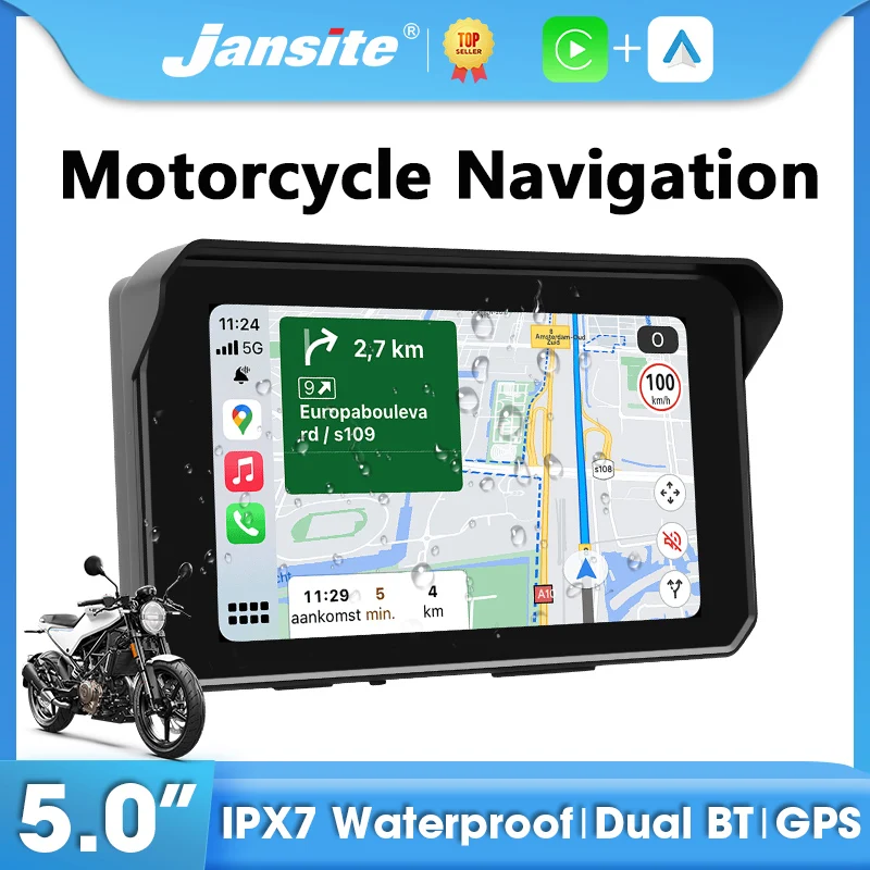 

Portable 5" Motorcycle Touch Screen GPS Navigation Wireless Carplay Android Auto Moto Dashboard Monitor IPX7 Waterproof Display