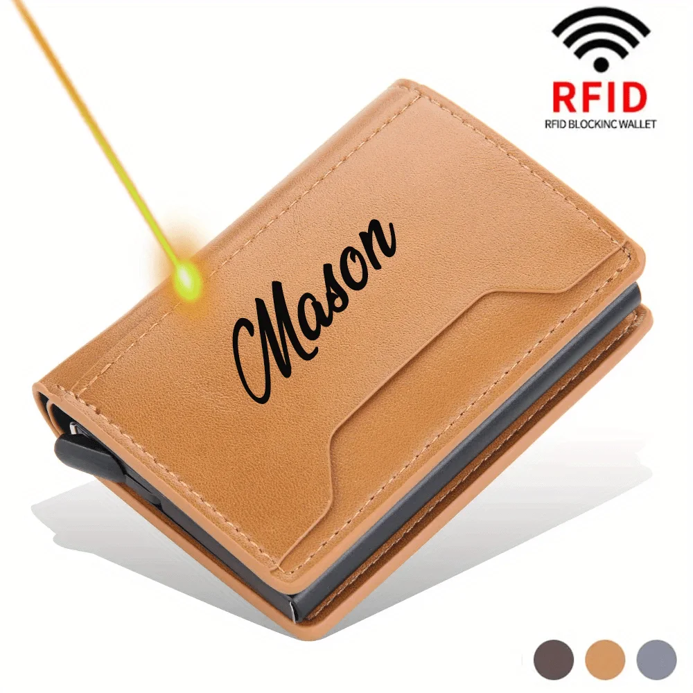 

Custom Name Rfid Blocking Protection Men Id Credit Card Holder Wallet Mini Business Bank Card Case Personalized Gift for Men Him