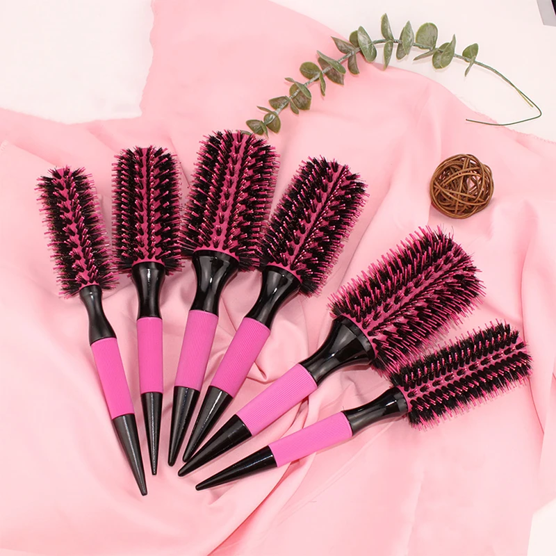 6pcs/ Pink Aluminum Tube Roller Comb Set Inner Buckle Pear Hot, High Temperature Anti-Static Hair Styling Comb Roller Comb