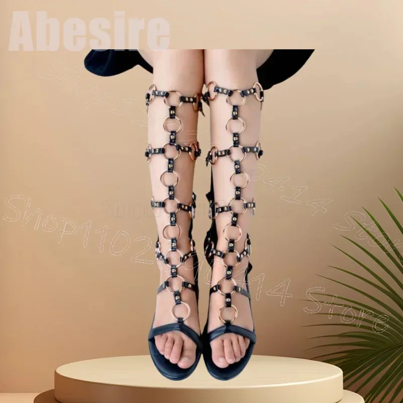 

Circle Design Black Hollow Open Toe Sandals Boots Back Zipper Women Shoes Low Top Party Banquet Dating 2026 Zapatos Para Mujere