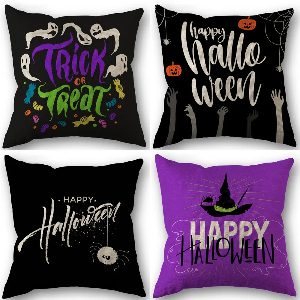 

4Pcs Linen Square Halloween Pumpkin Cushion Cover,single-sided Printed Pillowcase Holiday Gifts pillow cases