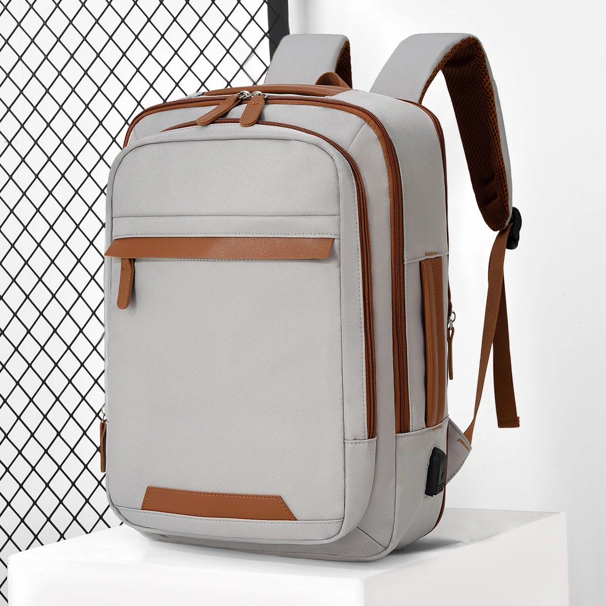 Hochwertiger wiederaufladbarer USB-Rucksack für Herren, wasserdichte Tasche, großer Laptop-Rucksack, Unisex, Schultasche, Jugendrucksack – Detail 11