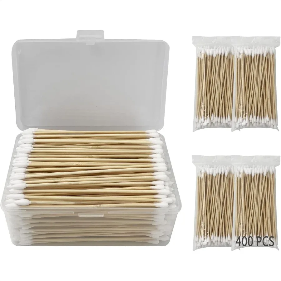 Tamponi per pulizia pistola in scatola di immagazzinaggio Tamponi di cotone lunghi 6 pollici Manico in bambù Applicatori con punta in cotone altamente assorbente per pistola Cle