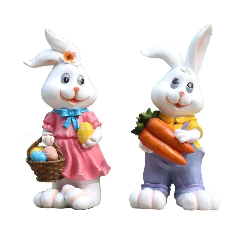 Outdoor cartoon bunny ornament, resin flower garden landscape animal sculpture, kindergarten lawn decoration