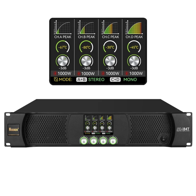 

PLA84T Professional Digital Power Amplifier 2X800W 4-Channel DSP High End Quality 800Watts Metal Shell 8ohm Impedance