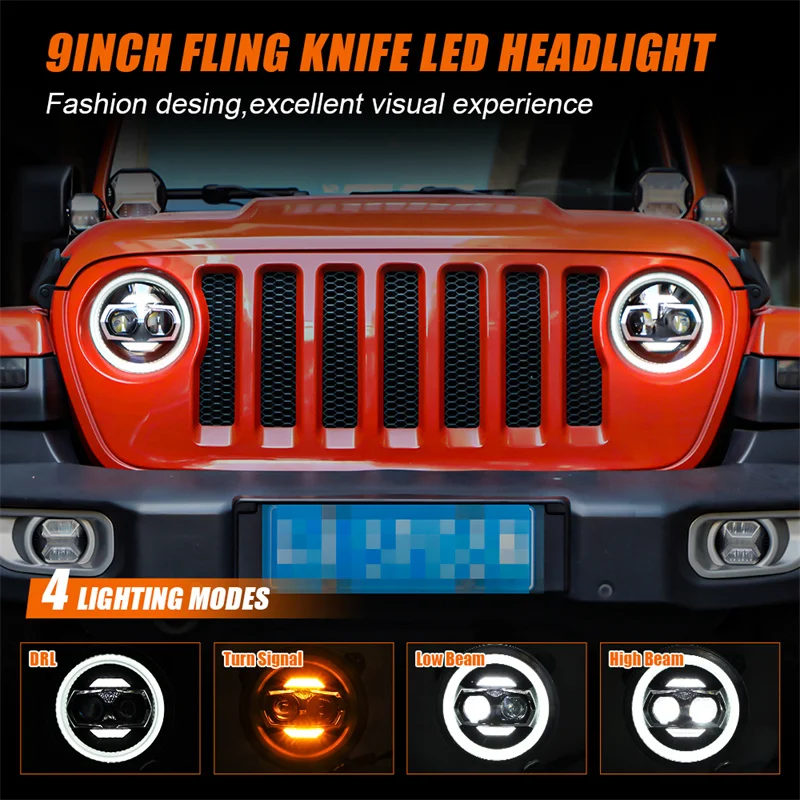 9 Inch Round Led Headlights with Halo DRL Turn Signal HeadlampFor Jeep Wrangler  JL JLU Sahara Rubicon 2018-2022