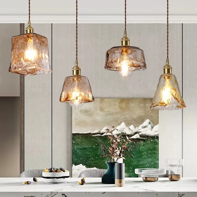 Nordic retro brass glass chandelier, homestay bar counter restaurant, bedside lamp, creative and personalized light