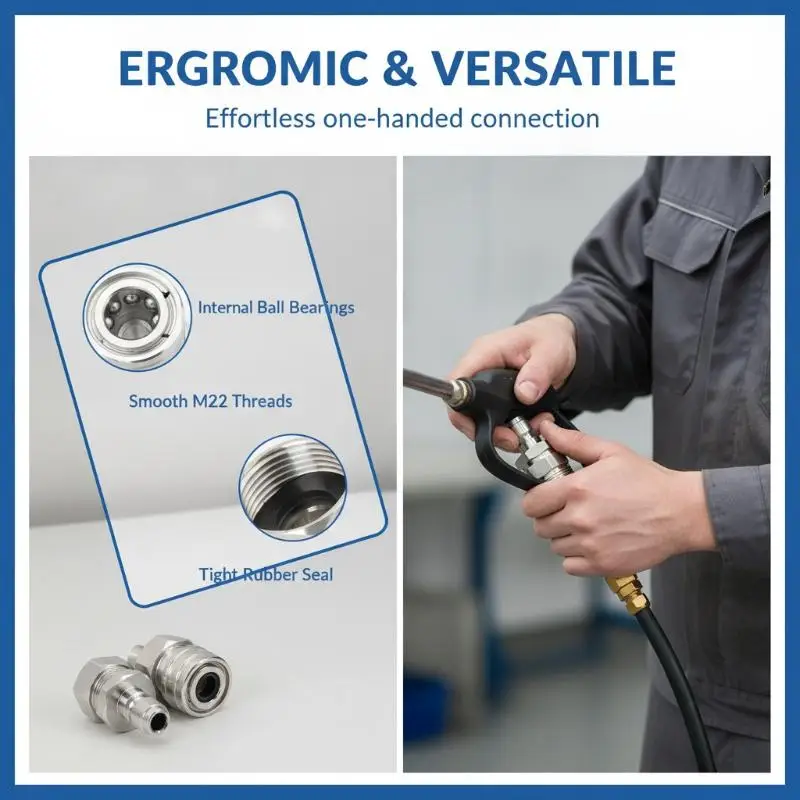 M22x1.5 Quick Connect High Pressure Washer Adapter Heavy Duty Stainless Steel Coupler for Daily Washing Tasks