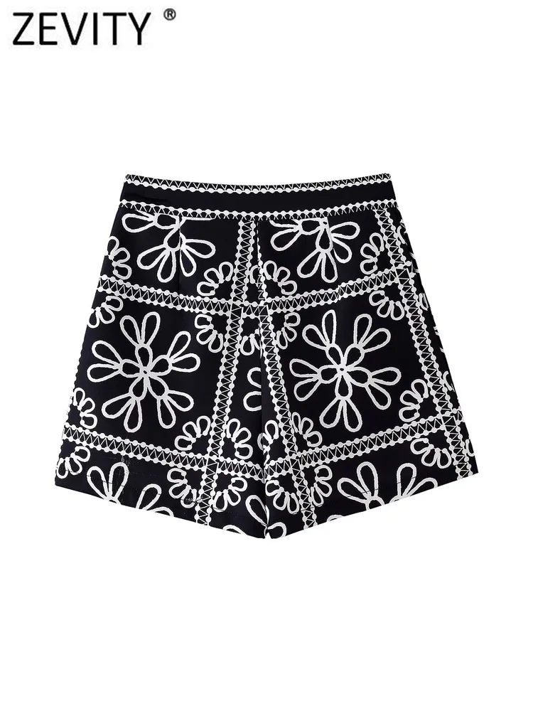 ZEVITY 2024 moda damska biały kwiatowy Print obcisłe spodenki Lady boczny zamek błyskawiczny gorące spodenki Chic Pantalone Cortos P6291