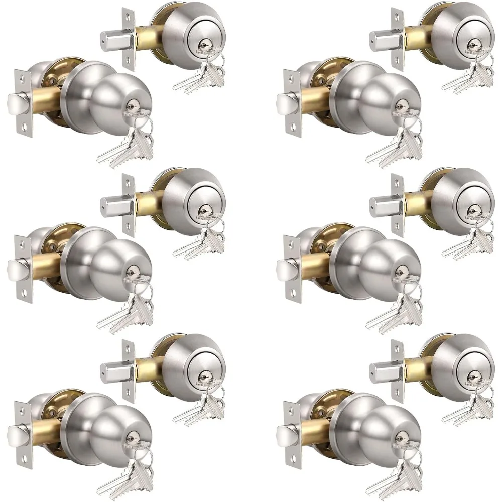 

Keyed Alike Exterior Door Knob, Satin Nickel Door Knobs, Silver Door Handle Sets, 6 Pack