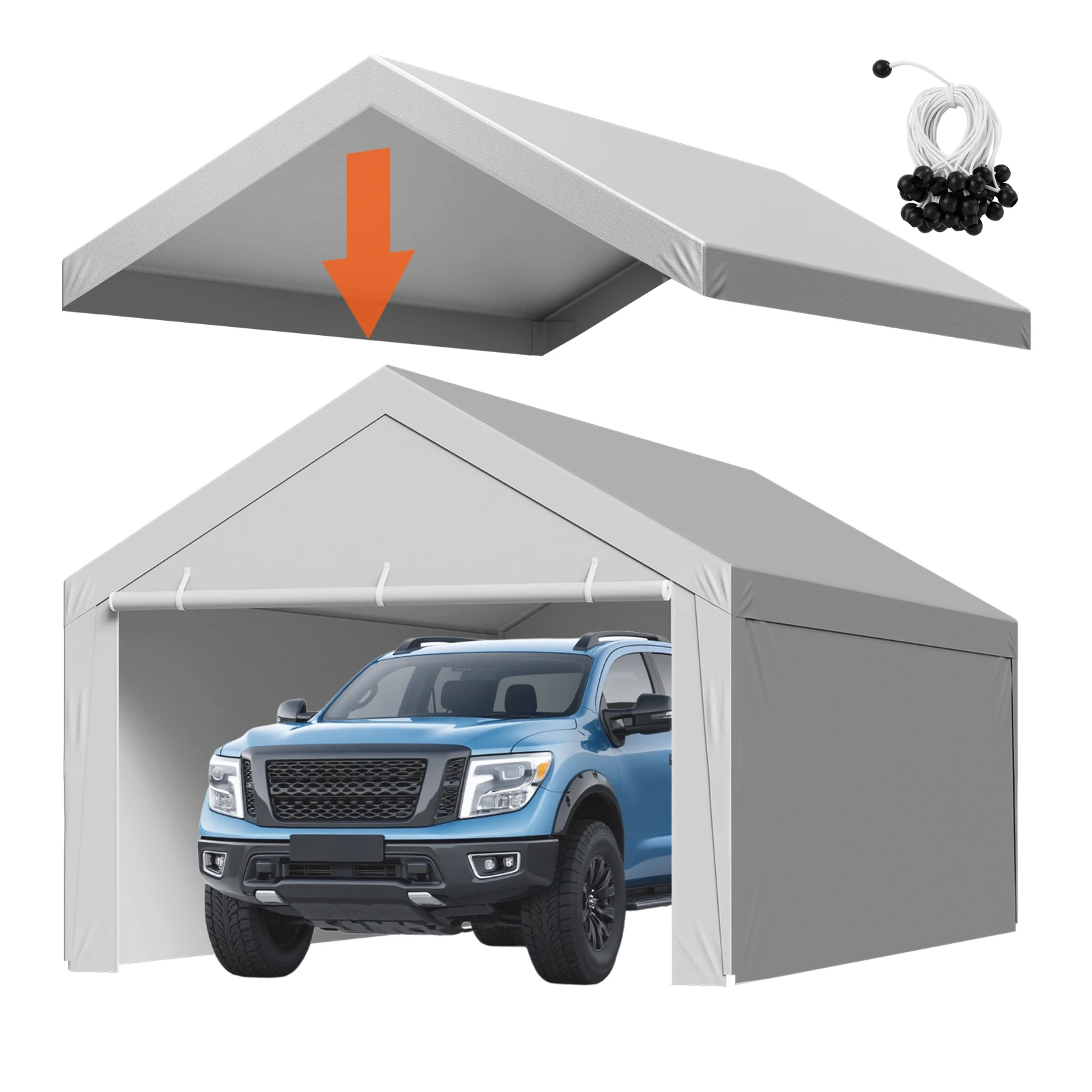 SucceBuy Auvent de remplacement pour abri de voiture, bâche de remplacement pour tente de garage portable avec parois latérales, bâche de protection pour voiture résistante aux UV avec bâches de