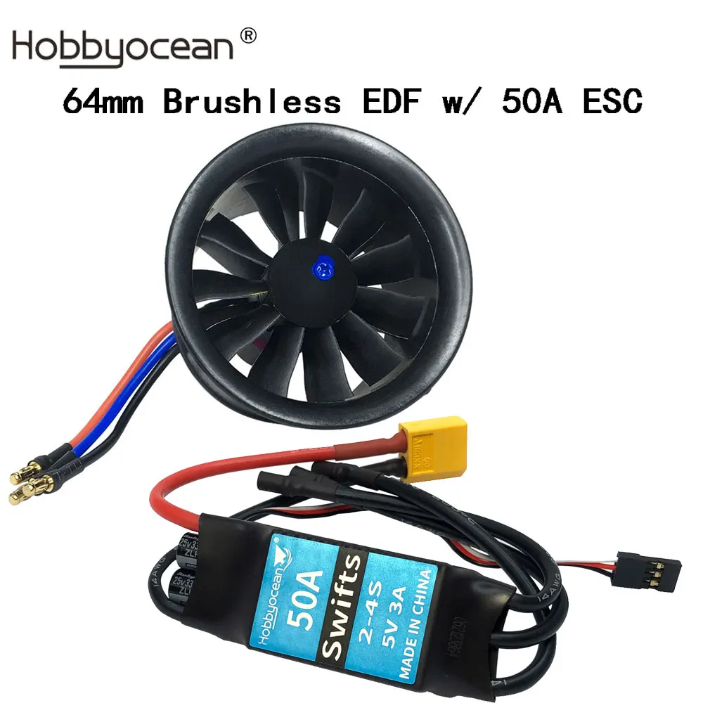 

Hobbyocean 64mm EDF Plane with 11 Blades Ducted Fan 4S 3500KV 3S 3900KV 50A ESC for RC Jet Airplane Plane