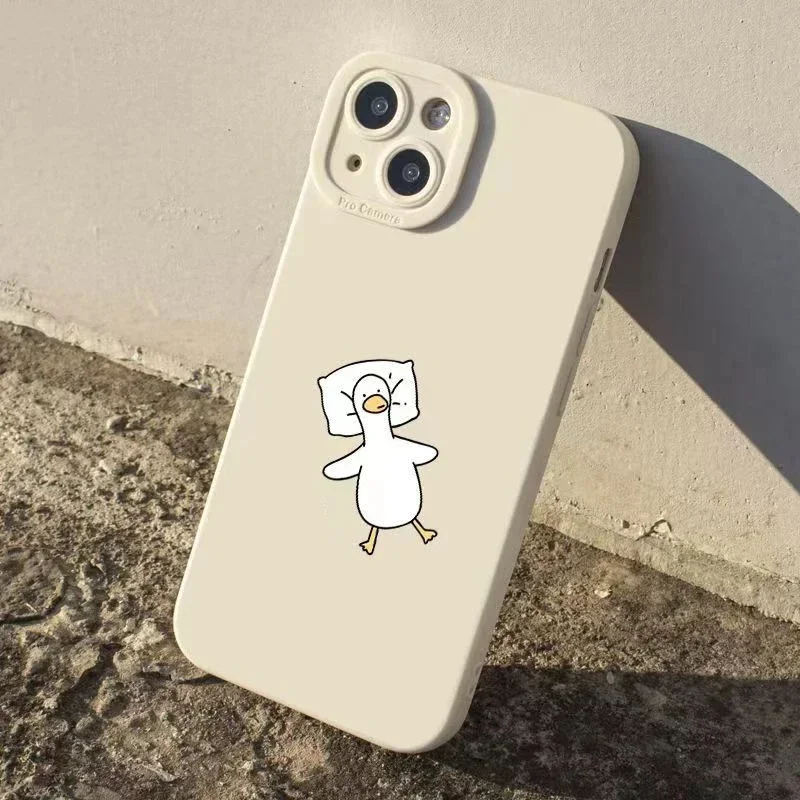 Cute Cartoon Lying Flat Duck Phone Case For iPhone 16 15 Pro Max 15 14 13 12 11 Pro Max X XS XR 7 8 15 Plus Soft Silicone Cover - náhled 2