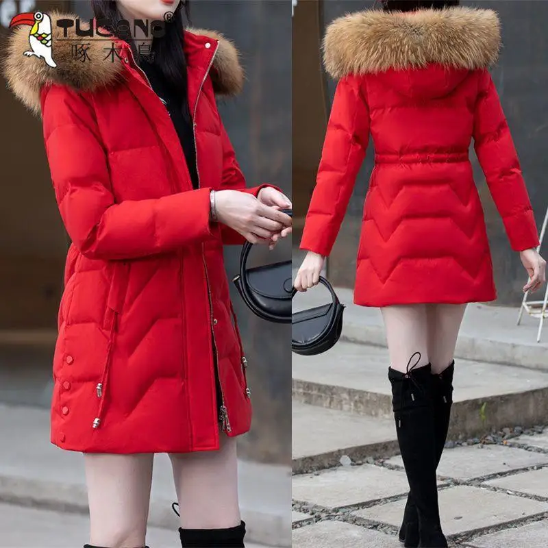 2023 New Women Down Jacket Winter Coat Female Mid-length High-end Parkas Thicken Warm  Fur Collar Outwear Hooded Loose Overcoat