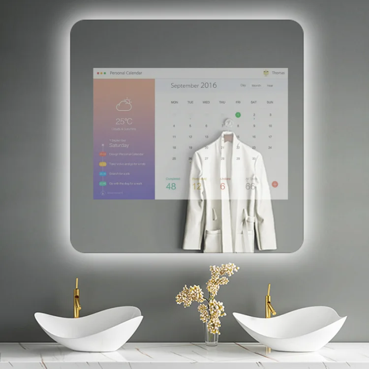Intelligent Touch Mirror Display Glass Advertising Display Glass For Hotel Bathrooms