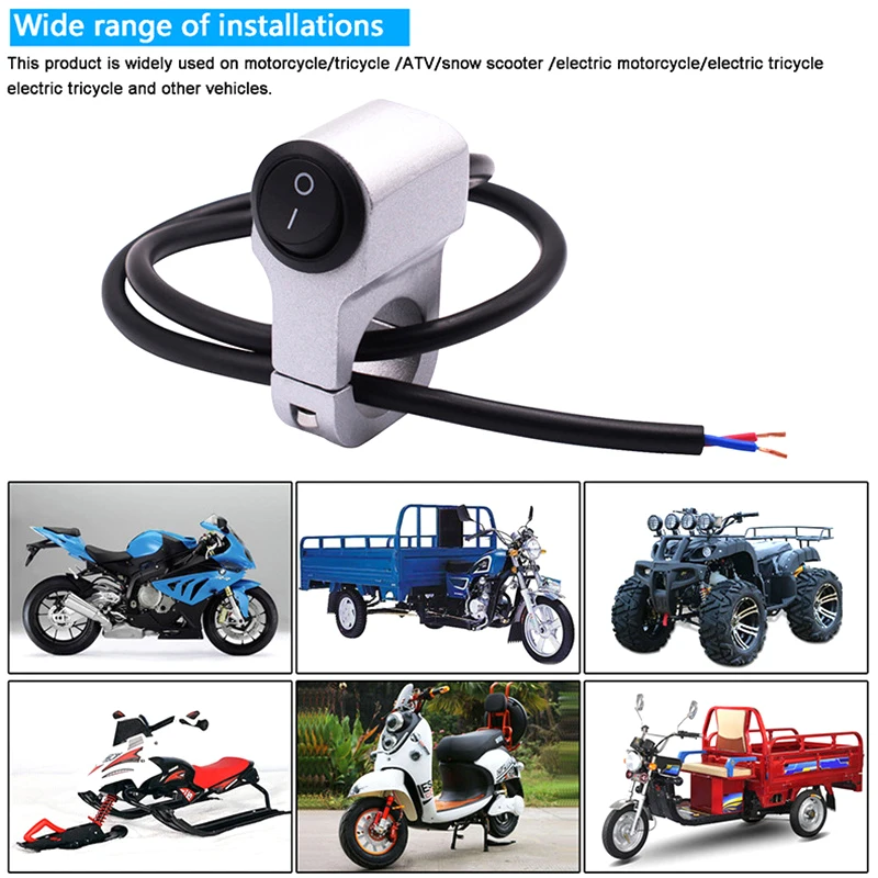 Motorcycle Handlebar Headlight ON/OFF Switch Scooter ATV Aluminum Alloy 2-Wire Black Light Waterproof Switchs 12V
