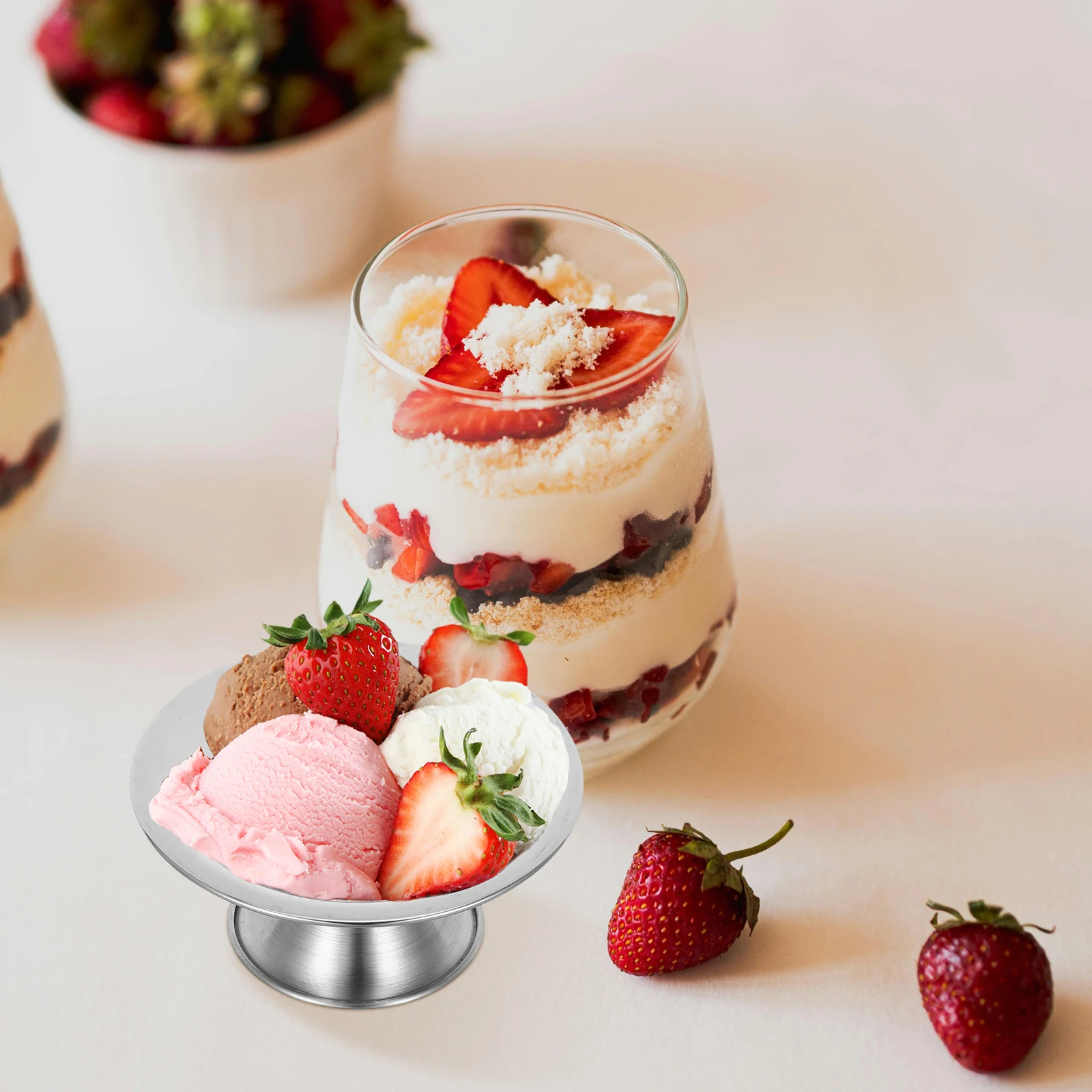 

300Ml Stainless Steel Salad Bowl Footed Dessert Bowl Cup For Ice Cream Pudding Cereal Reusable Sauce Dipping Container Kitchen