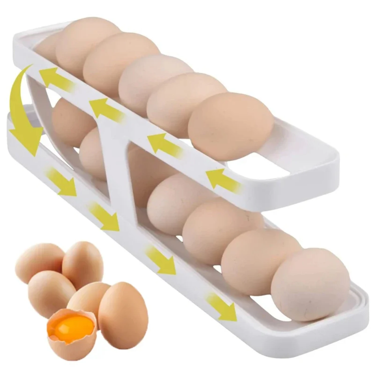 Convenient Automatic Scrolling Refrigerator Egg Holder Box Organizer for Fridge Kitchen Accessory - Eggs Dispenser Container Rac