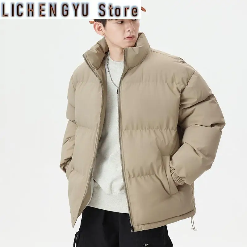 Autumn and Winter  Dopamine  Cotton  Jacket, Men's Stand-up Collar Coat, Men's  Thick Pure Color Warm Cotton Jacket, Cotton Coat