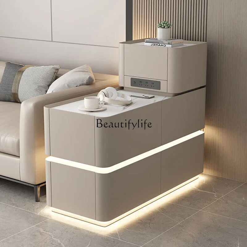 

Modern simple light luxury solid wood rock slab storage cabinet living room home sofa edge