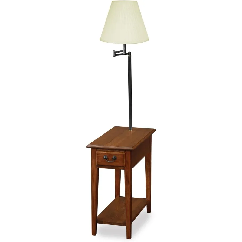 Home 9037-MED One Drawer Swing Arm Lamp Side Table with Shelf, Medium Oak