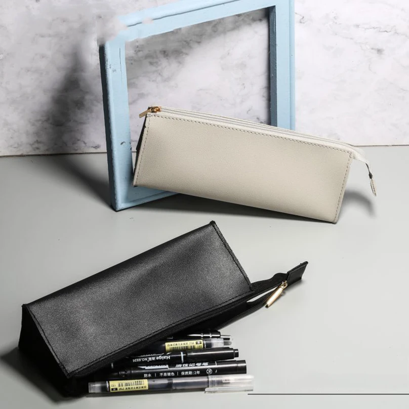 PU leather Pencil Case Black Estuche Escolar Pencil Pouch School Supplies Pen Case Trousse Stationery astuccio Pencilcase