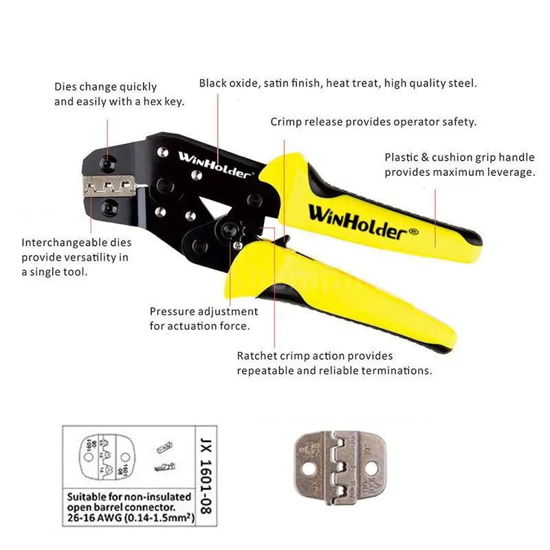 Crimping Pliers Clamp Tools Set Cable Terminals Kit Ratcheting Wire Crimpe Multifunctional With 5 Non-Insulated Jaw