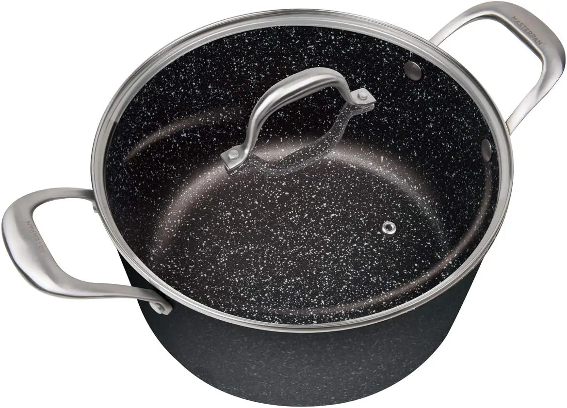 

5QT Non-Stick Cast Aluminum Stock Pot with Glass Lid, Granite Series, Induction Safe