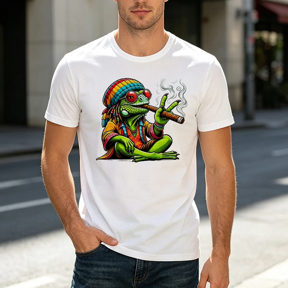 Camiseta con estampado de rana rasta fumando un cigarro para hombre, ropa informal de verano para hombre, camisetas divertidas con estampado de la cultura del cannabis