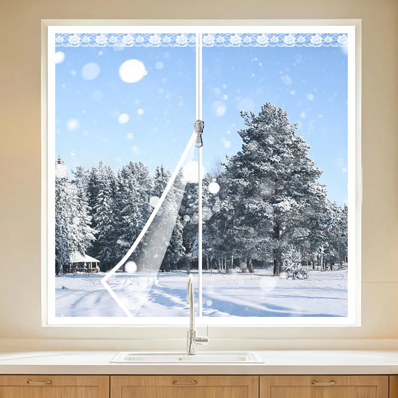 Winter model zipper window with transparent insulation and windproof window sealant and protective window film for the bedroom