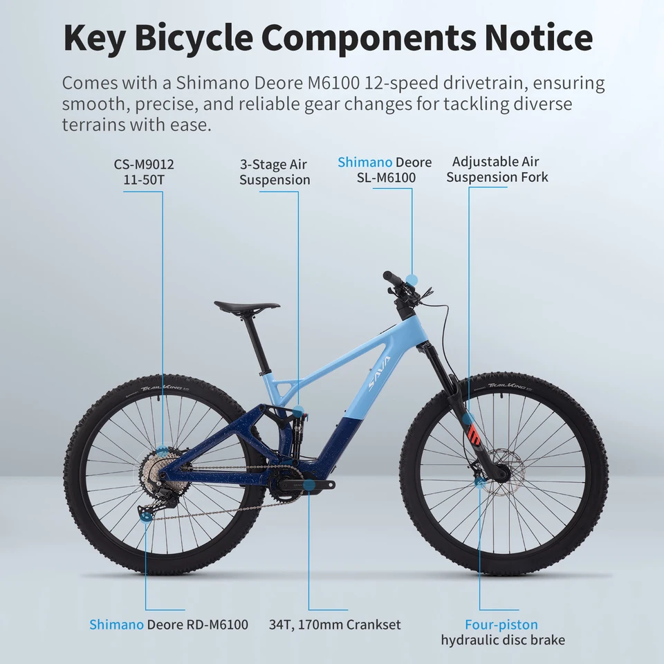 SAVA E-BIKE Full Carbon Fiber Mountain Bike Adjustable Air Suspension Fork 12-Speed Off-Road Electric Assist Mountain Bike image 7