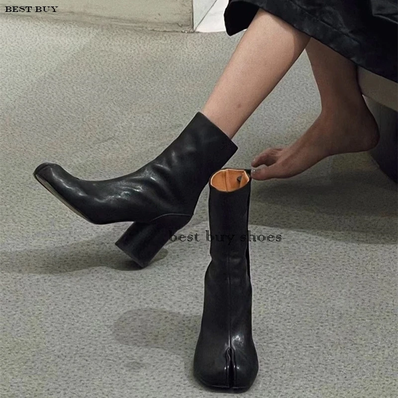 2024 Brand Design Tabi Boots Split Toe Chunky High Heel Women Boots Leather Zapatos Mujer Fashion Autumn Women men Shoes Botas